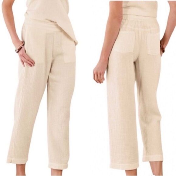 Soft Surroundings Pants - Soft Surroundings Ivory Beach Bound Pull On Gauze Crop Pants
